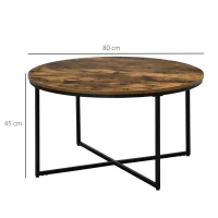 HOMCOM Round Coffee Table, Industrial Side Table with Metal Frame, Large Coffee Tables for Living Room, Bedroom, Rustic Brown(m-3)