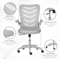 Vinsetto Mesh Office Chair for Home Swivel Task Desk Chair with Lumbar Back Support, Flip-Up Arm, Adjustable Height, Grey(m-8)