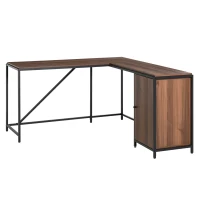HOMCOM L-Shaped Computer Corner Desk with Cabinet, Adjustable Shelf, PC Table Workstation for Home Office, Space-Saving, Industrial Style, Walnut and Black(m-1)