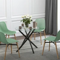 HOMCOM Dining Table with Clear Tempered Glass Top, Round Table with Metal Legs, Modern Kitchen Table for Dining Room Living Room, Black(m-10)