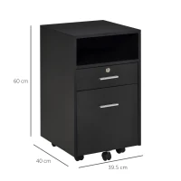 Vinsetto Lockable Two-Drawer Filing Cabinet, with Wheels - Black(m-3)