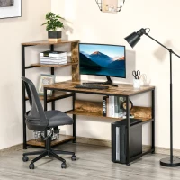 HOMCOM Computer Desk with 4 Storage Shelves Writing Study Desk with Bookshelf for Home Office Sturdy Student Workstation for Small Spaces with Steel Frame(m-10)