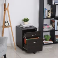 Vinsetto 2-Drawer Locking Office Filing Cabinet w/ 5 Wheels Rolling Storage Hanging Legal Letter Files Cupboard Home Organisation Black Wood Grain(m-14)