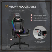 Vinsetto Gaming Chair with RGB LED Light, 2D Arm, Lumbar Support, Height Adjustable Swivel Office Computer Recliner, Racing Gamer Desk Chair for Home, Black(m-6)