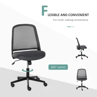 Vinsetto Swivel Mid Back Office Chair Mesh Fabric Computer Home Study Bedroom Conference Armless Leisure Chair with Wheels, Grey(m-7)