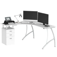 HOMCOM Corner Computer Desk Home Office L-Shaped  Study PC Table Furniture Writing Workstation (White)(m-11)