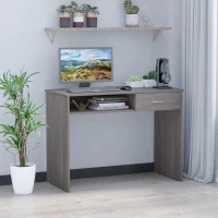 HOMCOM Compact Computer Desk, Study Table with Drawer and Storage Compartment, Writing Workstation, Grey(m-10)