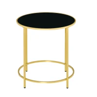 HOMCOM Round Side Table Morden Coffee Tables with Gold Metal Base, Table with Tempered Glass Tabletop, for Living Room, Bedroom, dining room(m-11)