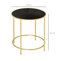 HOMCOM Round Side Table Morden Coffee Tables with Gold Metal Base, Table with Tempered Glass Tabletop, for Living Room, Bedroom, dining room(m-3)