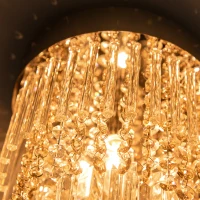 HOMCOM Modern Raindrop Crystal Chandelier, Round Rectangular hanging Ceiling Light, Linear Hanging Lighting with Stainless Steel Base, for Restaurant Kitchen Island Dining Room Hotel, Silver(m-9)