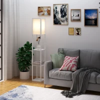 HOMCOM 3-Tier Floor Lamp, Floor Light with Storage Shelf, Reading Standing Lamp for Living Room, Bedroom, Kitchen, Dining Room, Office, Dorm, 160cm, White(m-11)