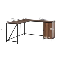 HOMCOM L-Shaped Computer Corner Desk with Cabinet, Adjustable Shelf, PC Table Workstation for Home Office, Space-Saving, Industrial Style, Walnut and Black(m-3)