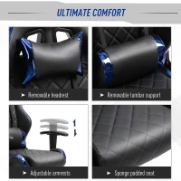 Vinsetto Holographic Stripe Gaming Chair Ergonomic Design PU Leather High Back 360° Swivel w/ 5 Wheels 2 Pillows Back Support Racing Chair Black&Blue(m-6)