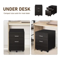 Vinsetto 2-Drawer Locking Office Filing Cabinet w/ 5 Wheels Rolling Storage Hanging Legal Letter Files Cupboard Home Organisation Black Wood Grain(m-4)