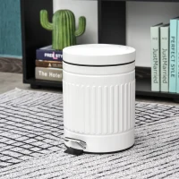 HOMCOM 5L Compact Bin Steel Body Removable Bucket Quiet-Close Lid w/ Pedal Handle Lid Rubbish Trash Can Home Office Bedroom Bathroom Living Room Garbage Tidy Clean White(m-10)