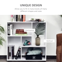 HOMCOM 5 Units Storage Shelf Bookcase Home Display Square Frame w/ Melamine Surface Foot Pads Living Room Bedroom Furniture White(m-3)