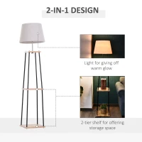 HOMCOM Metal Floor Lamp w/ 2-Tier Shelves Foot Switch Modern Stylish E27 Lampshade Base Functional Duo Design(m-5)