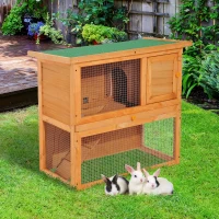 Pawhut Wooden 90cm 2 Tiers Guinea Pigs Hutches(m-2)