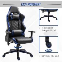 Vinsetto Holographic Stripe Gaming Chair Ergonomic Design PU Leather High Back 360° Swivel w/ 5 Wheels 2 Pillows Back Support Racing Chair Black&Blue(m-7)