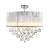 HOMCOM Elegant Modern Crystallite Ceiling Chandelier Light Pendant w/ Round Drum Shade 40W Home Lighting Furnishing Silver, Ф54 x 40cm(m-1)