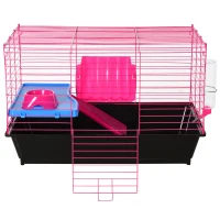 PawHut Dwarf Hamster Metal Cage Guinea Pigs Hutches w/ Tunnels Pink(m-9)
