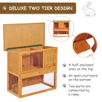 Pawhut Wooden 90cm 2 Tiers Guinea Pigs Hutches(m-6)