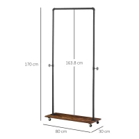 HOMCOM Industrial-Style Steel Clothes Rail w/ Hooks Shelf Wheels Compact Garment Storage Coat Dress Shirts Rustic Brown & Black(m-3)