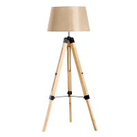 HOMCOM Tripod Floor Lamp Wooden Adjustable Modern Illumination Design E27 Bulb Compatible (Cream Shade) 99-143H(m-13)