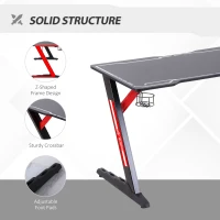 HOMCOM LED Gaming Desk, 120cm Racing Style Computer Table with Lights, Cup Holder, Headphone Hook, Cable Management, E-Sport Study Workstation, Black(m-6)