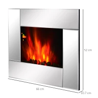 HOMCOM 1800W Wall Mounted Electric Fireplace Heater 7 Coloured LED Light Fire Glass Screen with Pebble Effect & Remote Control(m-3)