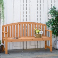 Outsunny Banco de Jardim de 3 Lugares Banco de Ripas de Madeira com Encosto Apoio para os Braços Terraço Varanda Exterior Carga 320kg 140x50x85cm Natural(m-2)