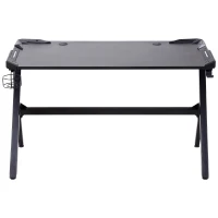 HOMCOM 1.2m LED Gaming Desk Racing Style Computer Table w/ Lights Cup Holder Headphone Hook Cable Management E-Sport Study Workstation – Black(m-12)