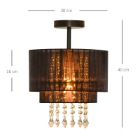 HOMCOM Vintage Metal Ceiling Light Chandelier with 2 Drum Shape Lampshade, Decorative Acrylic Crystal Pendants, for Living Room, Dining Room, Bedroom, Office, Black(m-3)