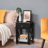 HOMCOM End Table, Sofa Side Table with Drawer X Bar Bottom Storage Shelf, Nightstand Bedside Table for Bedroom or Living Room Black(m-2)
