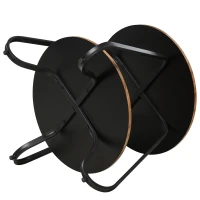 HOMCOM Retro Two-Tier Coffee Table w/ Curved Metal Frame Adjustable Feet Oak-Effect Round Tops Side End Home Furniture Stylish Living Room(m-7)