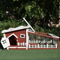 PawHut Rabbits Outdoor Fir Wood Guinea Pigs Hutches w/ Ramp Wine-Brown(m-10)