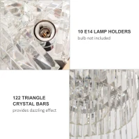 HOMCOM Crystal Ceiling Light Modern Chandeliers w/ Stainless Steel Base 10 Lights Elegant Flush Mount Ceiling Lighting for Living Room, Bedroom, Hallway, Bar, Cloakroom(m-5)