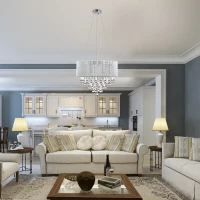 HOMCOM Elegant Modern Crystallite Ceiling Chandelier Light Pendant w/ Round Drum Shade 40W Home Lighting Furnishing Silver, Ф54 x 40cm(m-2)