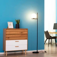 HOMCOM Modern Floor Lamp Metal Frame Sphere Light w/ Pedal Switch, Standing Lamp for Home Office Living Room, 159cm, Black(m-10)