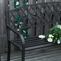 Outsunny Banco de Jardim de 2 Lugares com Encosto Decorativo e Apoio para os Braços para Terraço Varanda Pátio Exterior Carga 280kg Ferro Fundido e Aço 128x58,5x89cm Preto(m-7)