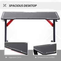 HOMCOM LED Gaming Desk, 120cm Racing Style Computer Table with Lights, Cup Holder, Headphone Hook, Cable Management, E-Sport Study Workstation, Black(m-5)