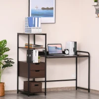 HOMCOM Computer Desk Writing Table Workstation for Home Office with Shelves, Drawers, Walnut Brown(m-2)