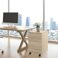 HOMCOM Two Drawer Filing Cabinet with Wheels- Oak(m-10)