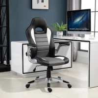 HOMCOM Racing Office Chair PU Leather Computer Desk Chair Gaming Style with Wheels, Flip-Up Armrest, Grey(m-2)