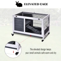 PawHut Rabbits Indoor Fir Wood Lift-Top Hutch Guinea Pigs Hutches-Grey and White(m-5)