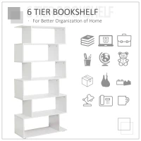 HOMCOM S Shape Wooden 6-tier Bookshelf Open Concept Bookcase Storage Display Unit for Home Office Living Room, White(m-7)