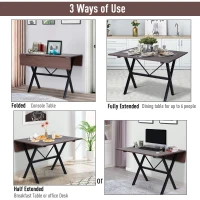 HOMCOM Dining Table Drop Leaf Metal Frame MDF Top Folding Expandable 6 Person Brown(m-4)