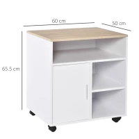 HOMCOM Multi-Storage Printer Stand Unit Office Desk Side Mobile Storage w/ Wheels Modern Style 60L x 50W x 65.5H cm - Oak(m-3)