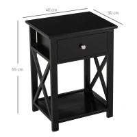 HOMCOM End Table, Sofa Side Table with Drawer X Bar Bottom Storage Shelf, Nightstand Bedside Table for Bedroom or Living Room Black(m-3)