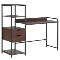 HOMCOM Computer Desk Writing Table Workstation for Home Office with Shelves, Drawers, Walnut Brown(m-1)